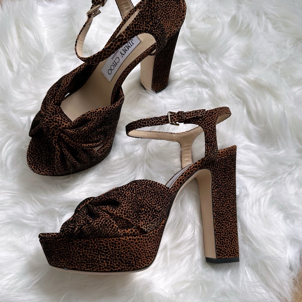 Jimmy Choo Heloise Polka Dot Cheetah Print Platform Sandals